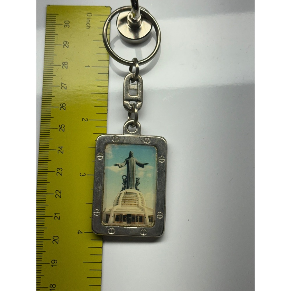 Vintage Christ of Cubilete Our Lady of Guadalupe Double Sided Metal Keychain